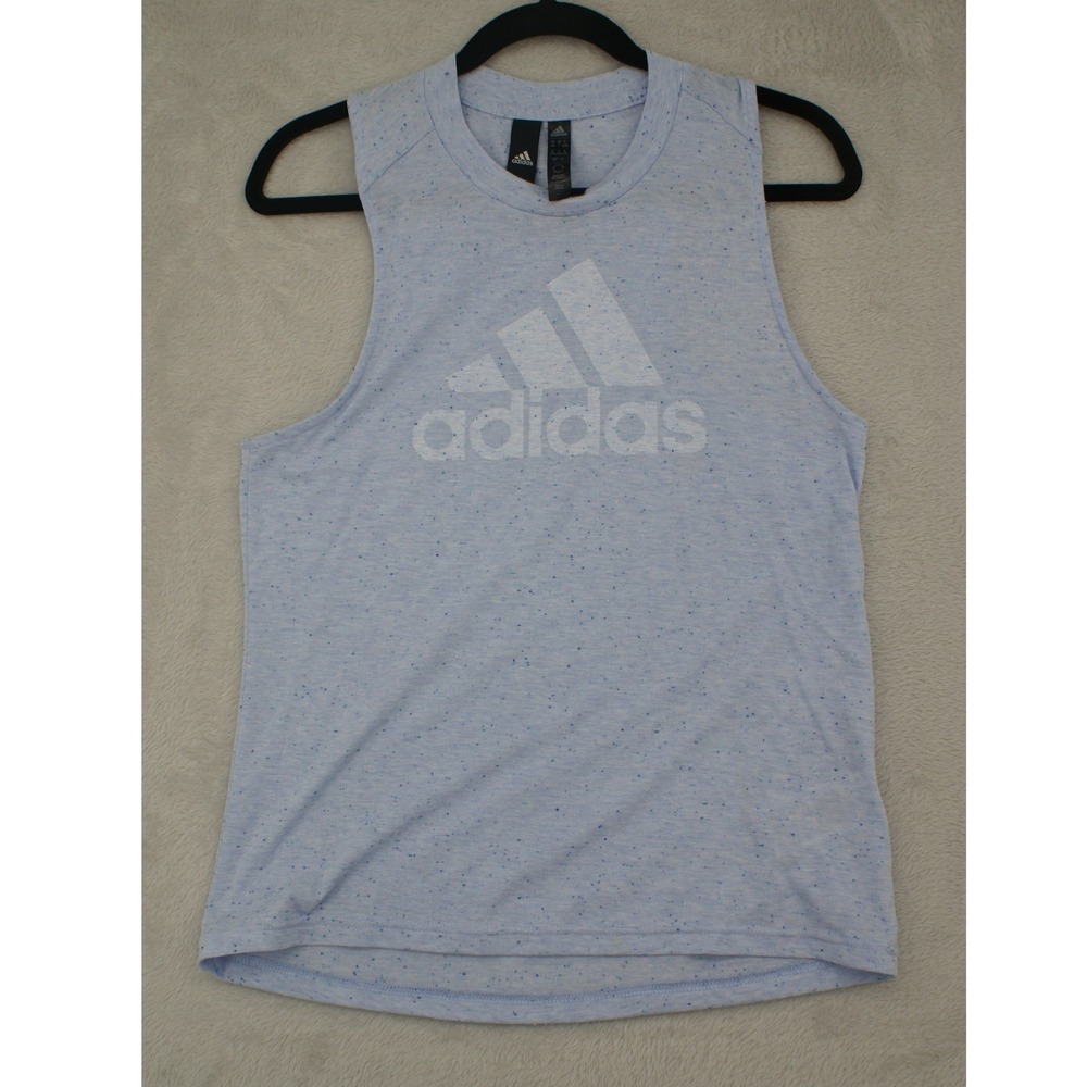 Adidas Womens Blue Speckled Graphic Tank Top IC0513 Small Sleeveless Gym Shirt